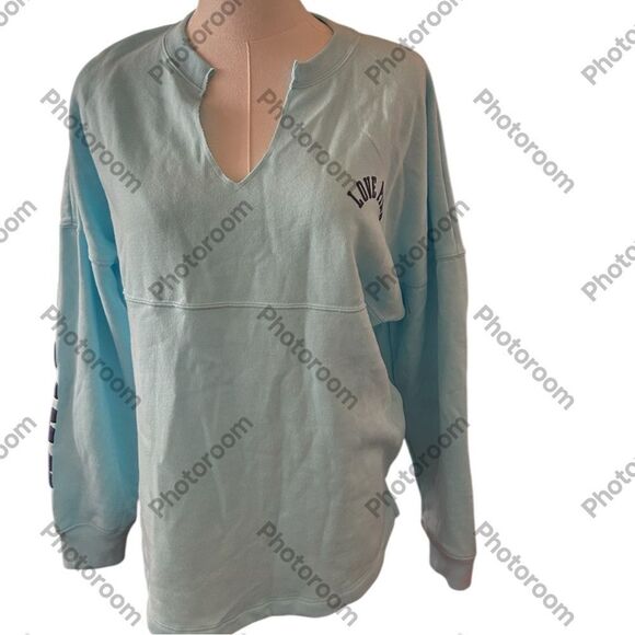 Victoria's Secret PINK Blue W/Logo Varsity Notch Sweatshirt, size XS , NWT - Picture 2 of 9